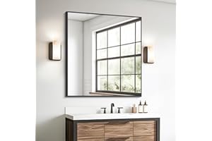 BONEWEI Bathroom Mirror,36x40 inch Wall Mirror for Bathroom Wall Mounted Black Rectangle Square Corner Mirrors, Black Bathroom Mirror for Living Room, Farmhouse, Bedroom Entryway, Horizontal/Vertical