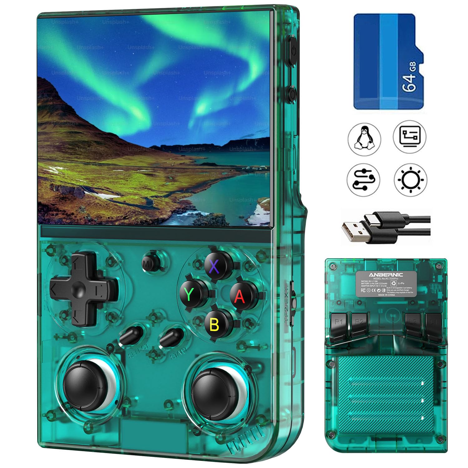 Classic Up Retro Handheld Game Console,Portable Game with 3.5 Inch IPS Screen,with 64G TF Card Pre-Installed 4353 Games Supports 5G WiFi Bluetooth HDMI and TV Output