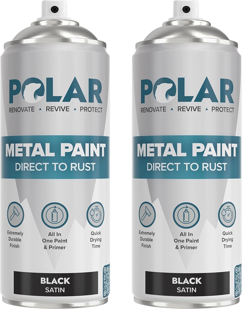 Polar Direct to Rust Metal Spray Paint 2x400ml Satin Black All-in-One Primer