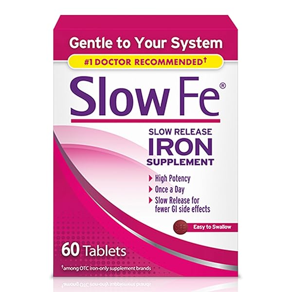 SLOW FE 45MG IRON SUPPLEMENT FOR IRON DEFICIENCY, SLOW RELEASE, HIGH POTENCY, EASY TO SWALLOW TABLETS – 60 COUNT