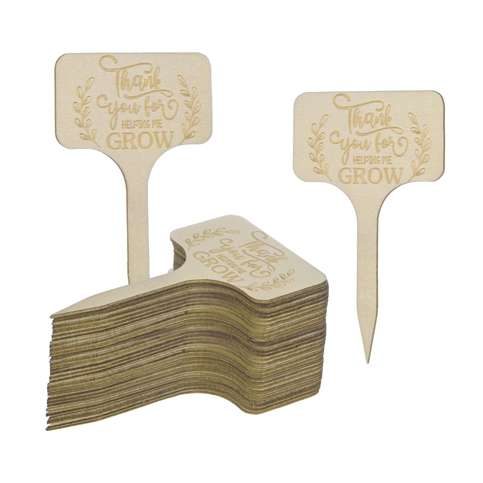 M METERXITY 30-Pack Thank You for Helping Me Grow Plant Labels, 4"x2.3"x0.08"(LxWxT) Rectangle Wooden Plant Stakes Labels, Nursery Garden Labels for Garden Potted Plants/Thanksgiving Supplies
