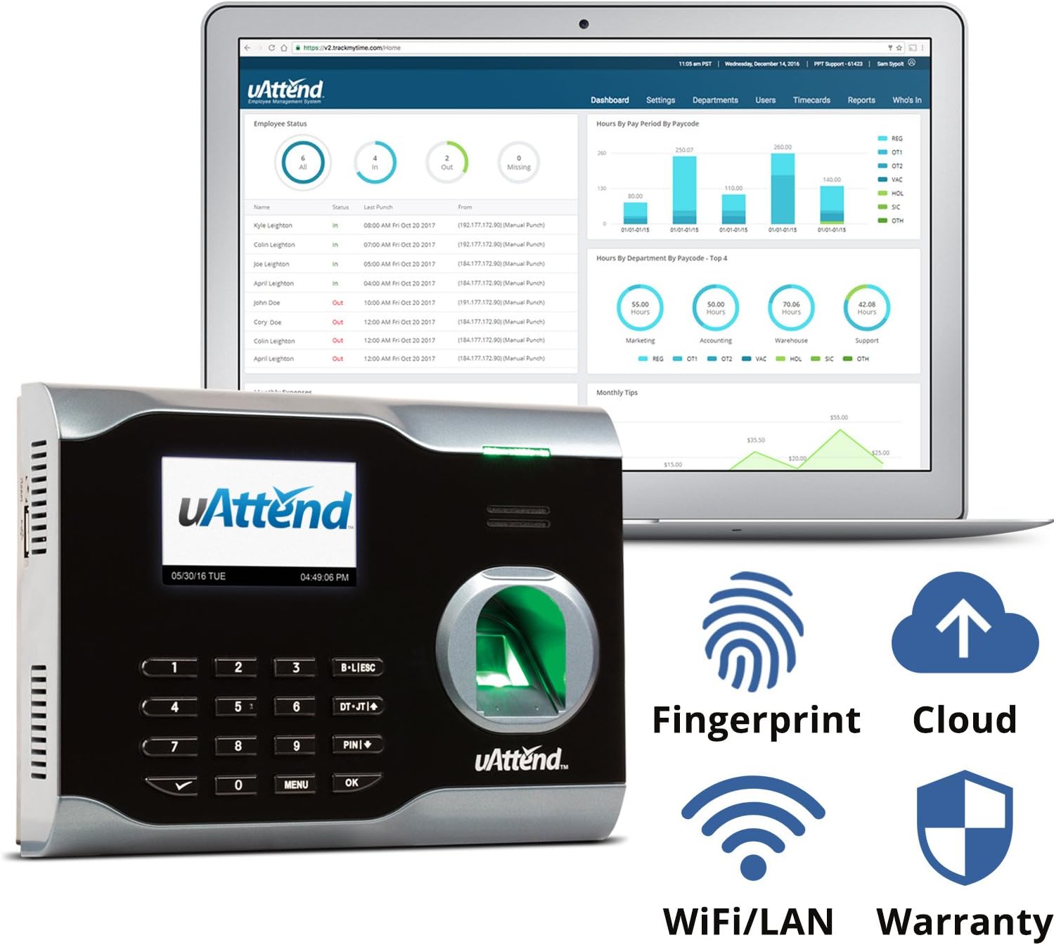 uAttend BN6500 Wi-Fi Biometric Fingerprint Time Clock : Electronics