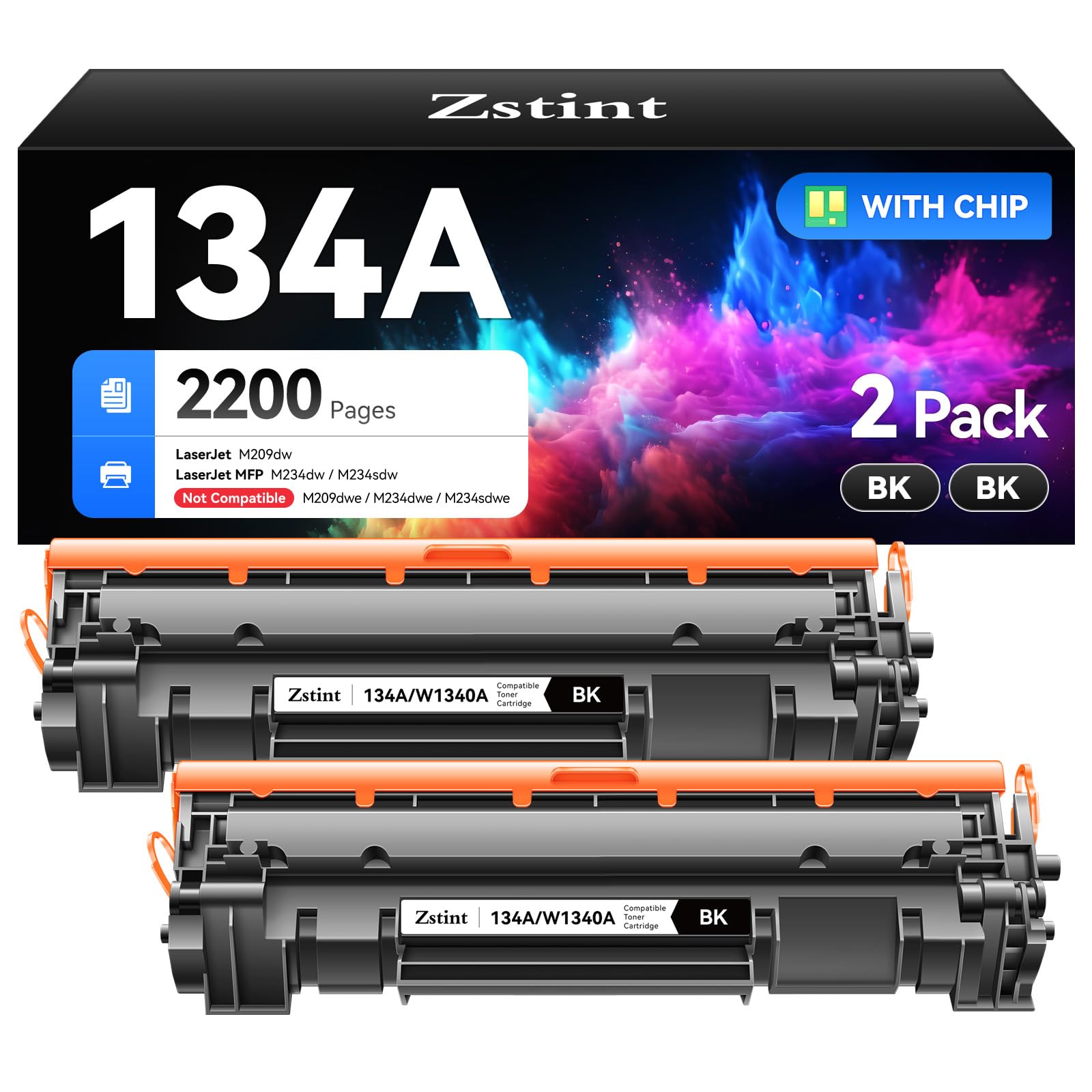 134A W1340A Black Toner Cartridge Set 2-Pack High Yield with Chip ...