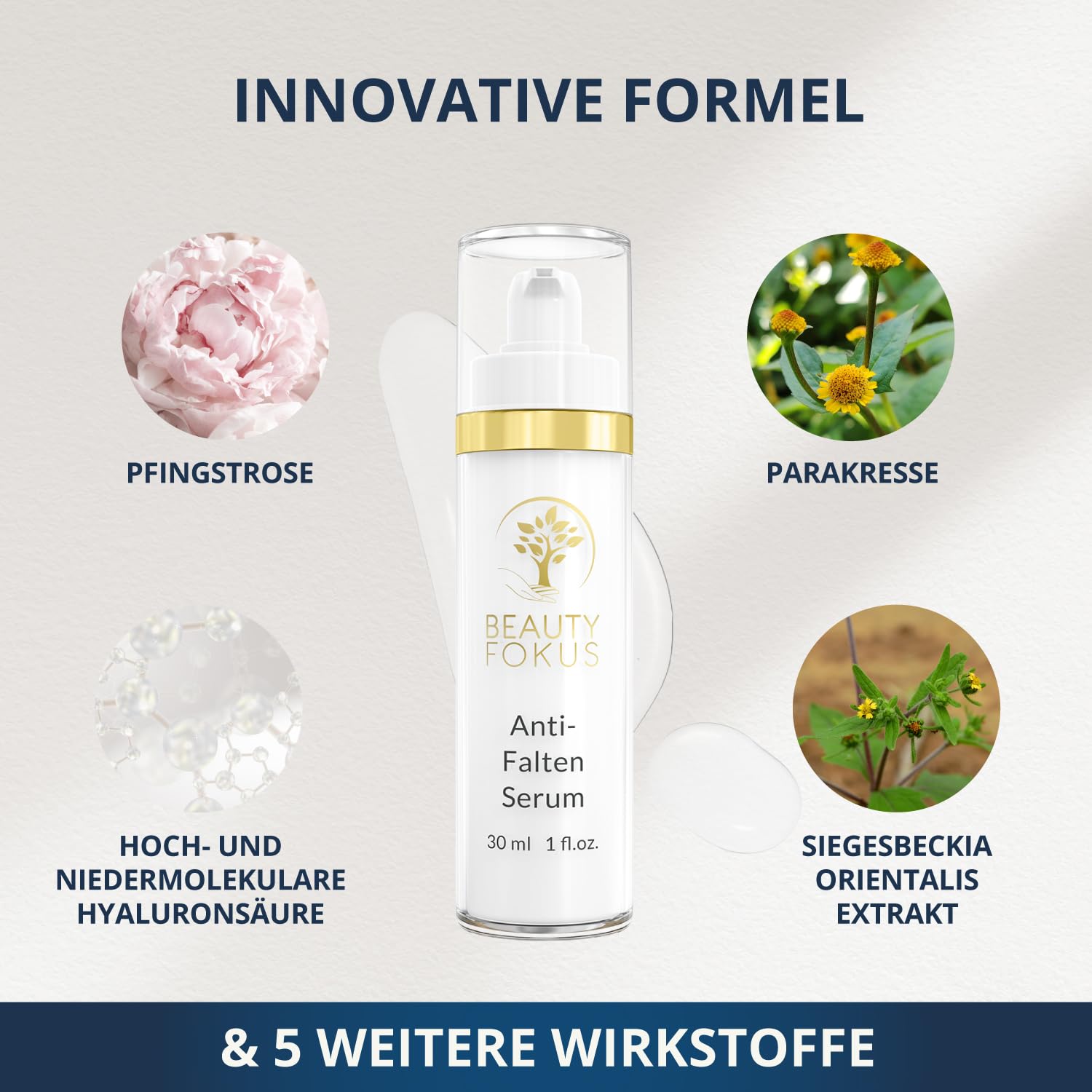 BeautyFokus Anti-Falten Serum | vegane Anti-Aging Naturkosmetik für Gesicht, Hals & Dekolleté mit Hyaluronsäure - 9 Wirkstoffe hochkonzentriert - 30 ml - in Deutschland produziert 3
