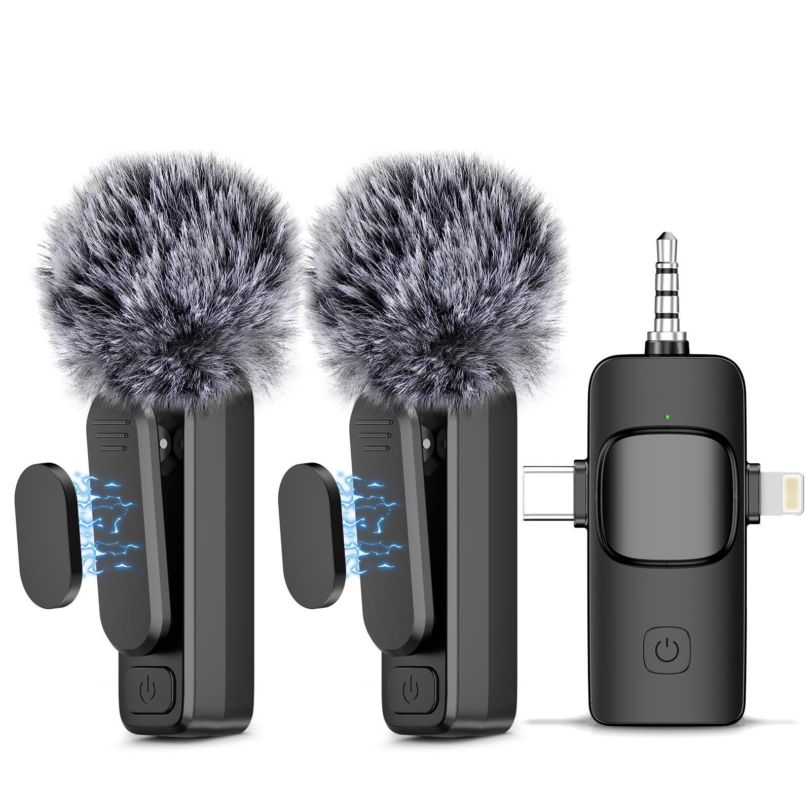 Photo 1 of NICHOM 3 in 1 Wireless Lavalier Microphone for iPhone/iPad/Android/PC/Camera,Mini Microphone with Noise Reduction, Mini Microphone for Video Vlog,Interviews,Live Streaming(Lightning/USB C/3.5mm Jack)