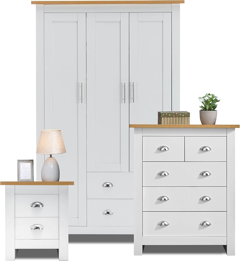 3 Piece Bedroom Furniture Set - 3 Door Wardrobe & Chest of Drawers