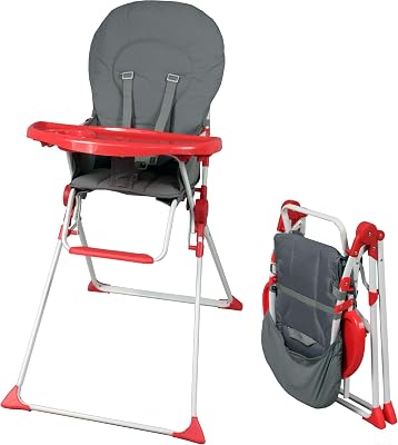 Seggiolone fisso pieghevole per bambini | Ultra compatta e leggera, Ripiano regolabile rimovibile | Rosso