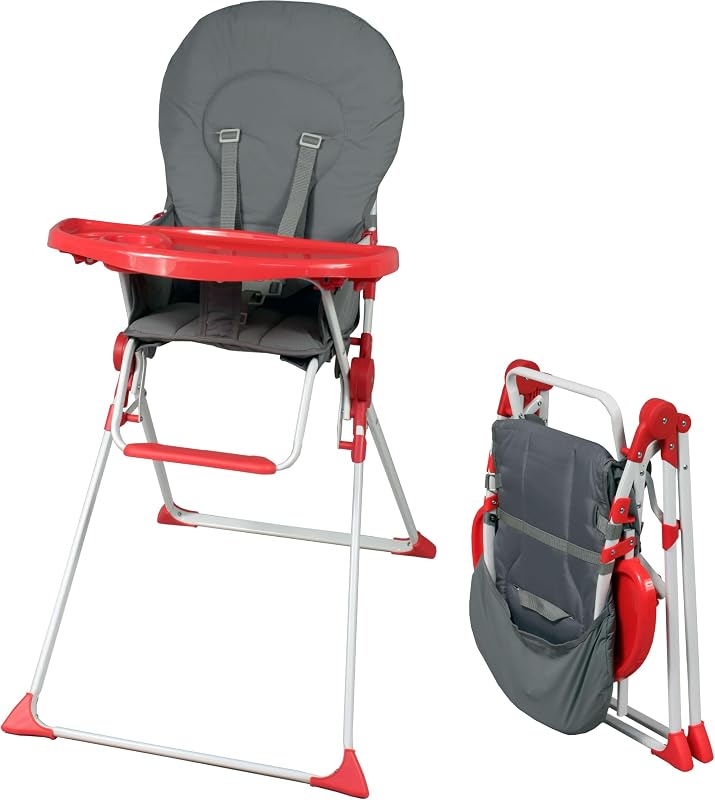 Seggiolone fisso pieghevole per bambini | Ultra compatta e leggera, Ripiano regolabile rimovibile | Rosso
