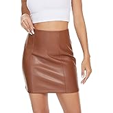 Fahsyee Women's Faux Leather Skirt, Hip High Waisted Stretchy Zipper Mini A-Line Pencil Short Plus Size S-XXL