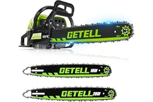 Getell Professional 58cc Gas Powered Chainsaw with Quick-Switch Dual Bars (18/20 Inch), Time-Saving Tree Cutting System with Easy-Start & Pro Safety Features (G331 PRO)