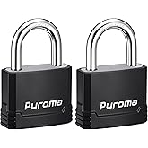 Puroma 2 Keyed Padlock 3 Keys Heavy Duty 1-2/3" Outdoor Gates Fences Sheds | Keyed Alike, Hardened Steel Shackle, Outdoor, Weather-resistant, Resist Cut &amp; Pry, Multi-pin cylinders, for Locker Gym Gate