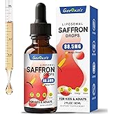 Organic Saffron Extract Liquid Drops, 88.5mg Liposomal Saffron Supplements for Kids & Adults with Holy Basil, Rosemary, Turmeric, L-Theanine, Focus, Stress & Energy Support, Vegan, 2 FL OZ