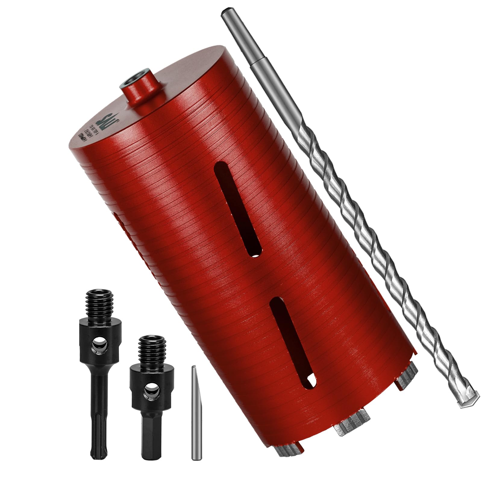 Photo 1 of SALI Diamond Core Drill Bits 5" Diameter 10"/254mm Drilling Depth 5/8-11" Thread Core Bit Turbo Laser-Welded Segments for Cured Concrete with Brick Block Masonry with Two Adapters?Red?
