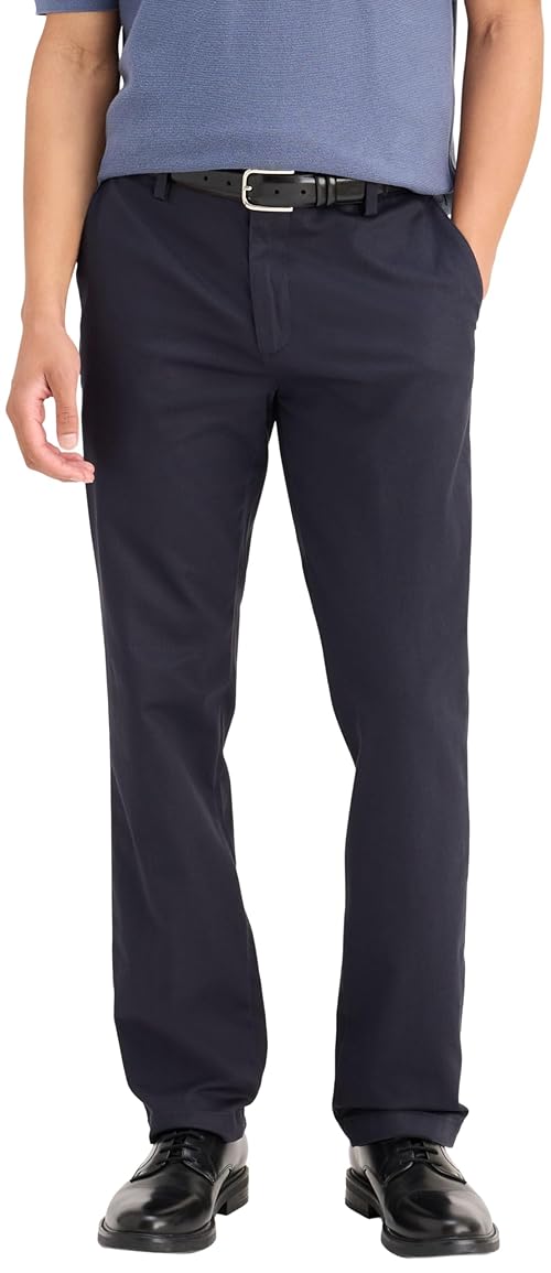 Dockers Men's Straight Fit Signature Lux Cotton Stretch Khaki Pant, Navy, 36W x 32L