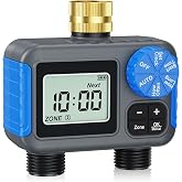Grillum Sprinkler Timer with Brass Swivel, Hose Timers for Watering | Digital Irrigation Timer with Rain Delay &amp; Manual Mode, Automatic Watering System for Outdoor Garden Lawn Yard, 2 Outlet