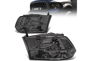 Auto Dynasty Quad Headlights Assembly Compatible with 2009-2010 Dodge Ram 1500-3500 New Body, 2011-2018 Ram 1500-5500, Halogen Headlamps Replacement, Left and Right Side, Smoked Lens Clear Corner
