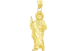 CLADDAGH GOLD 10k Yellow Gold 1" Christian Saint Jude Thaddeus Patron Saint of Lost Causes CharmSaint Jude Charm Pendant