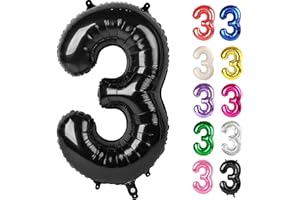 IWERP Black Number 3 Balloon 40 Inch, 3 Balloon Number, 3rd Birthday Decorations, Black Party Supplies for Boys Girls