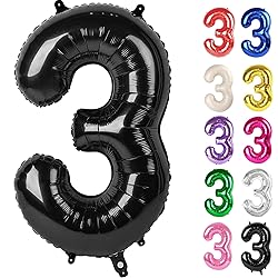 Black Number 3 Balloon 40 Inch, 3 Balloon