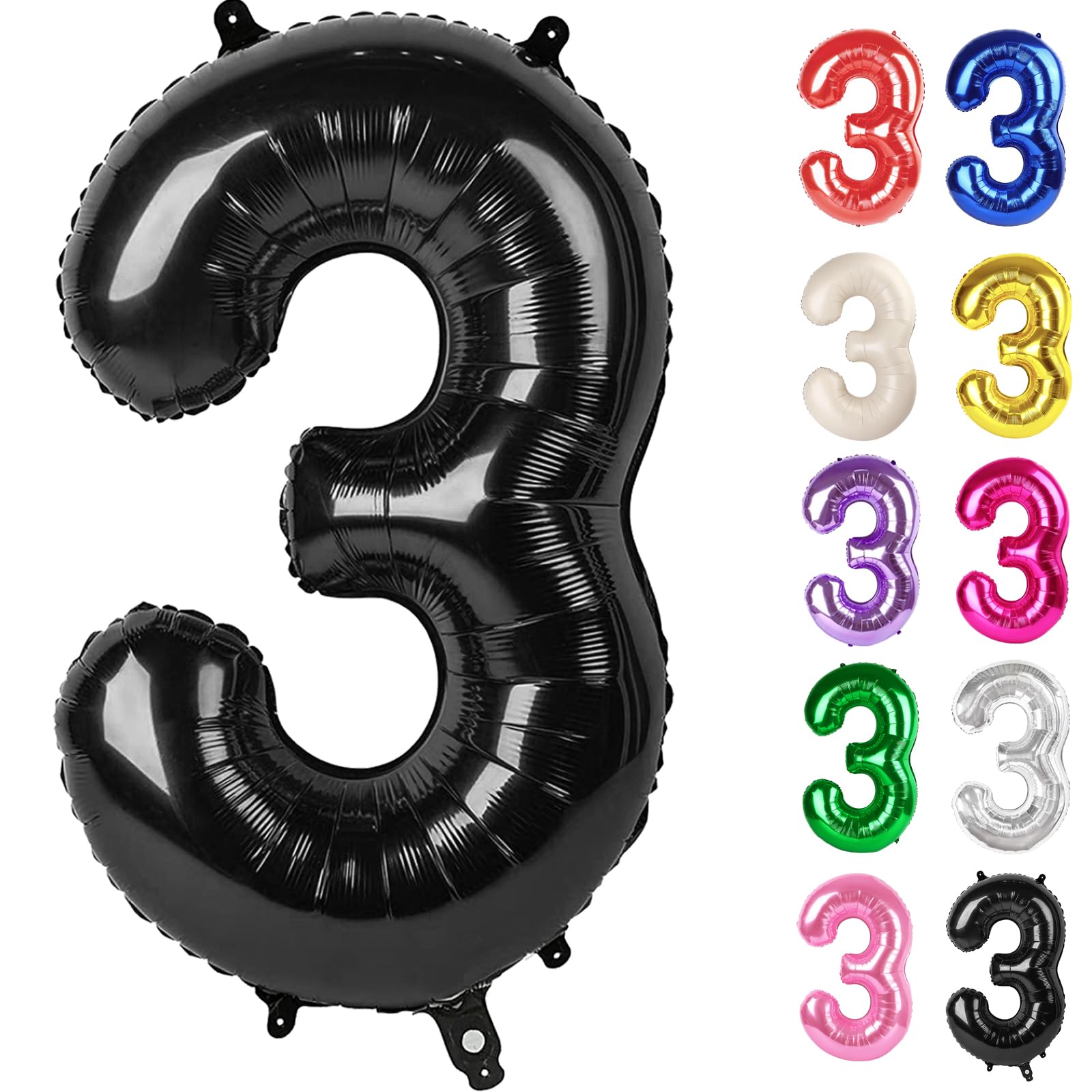 Black Number 3 Balloon 40 Inch, 3 Balloon