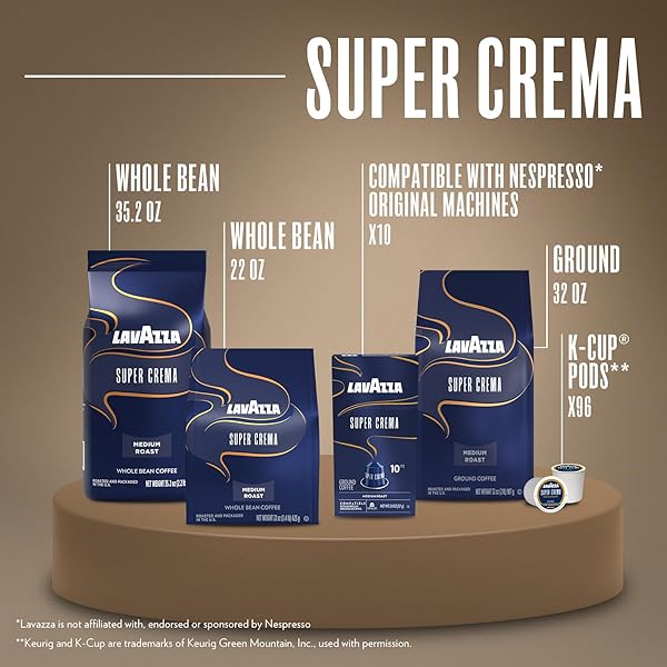 LAVAZZA SUPER CREMA ESPRESSO MEDIUM ROAST WHOLE BEAN COFFEE, 2.2-POUND BAG 2-PACK