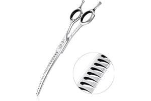 PURPLEBIRD 6.5 Inch Downward Curved Dog Grooming Scissors Pet Chunker Shears Professional Safety Blunt Tip Trimming Shearing for Dogs Cats Face Paws Limbs Japanese Stainless Steel Silver