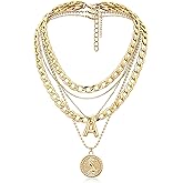 MJartoria Layered Necklaces for Women Trendy Balloon Initial Coin Pendant Necklace Dainty Chunky Chain Choker Necklaces Jewelry Birthday Gifts