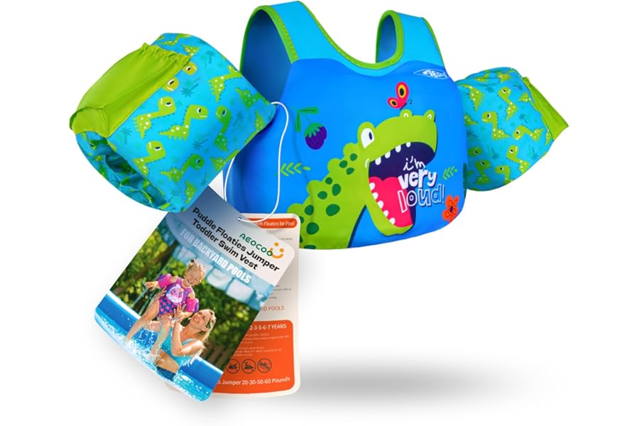 AEOCOO Puddle Float Jumper 20-30-50-60-70 Pounds, Toddler Swim Vest for 1-3-5-6-9 Years Old, Pool Floats with Swimming Arm Floaties Swim Jacket & Water Wings for Kids Swimmies, Boys, Girls, Niños