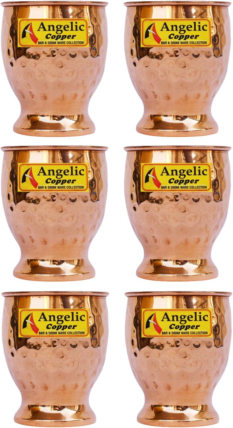 Angelic Copper Hammered Water Glasses Set, 200 ml, Set of 6, Brown