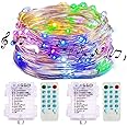 2 Pack Sound Activated Music String Lights,32.8ft 100LEDs 12 Modes Waterproof Copper Wire Multicolor AA Battery Powered String Lights with Remote Control for Bars,Parties,Christmas,Wedding Dance.
