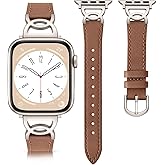 DaQin Slim Leather Band Compatible with Apple Watch Bands for Women 40mm 38mm 41mm 42mm 44mm 45mm 46mm, Top Grain Leather Band with DC-shaped Buckle for iWatch Band Series 11 10 9 8 7 6 5 4 3 2 1 SE