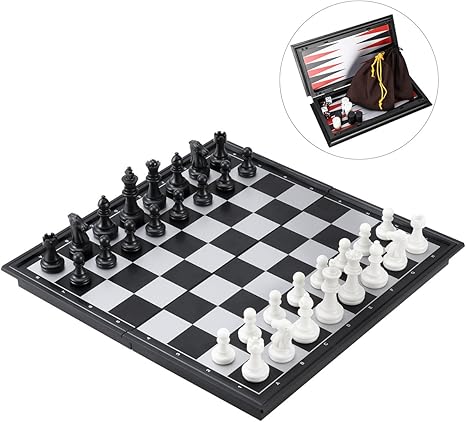 Ibasetoy Travel Chess Game Magnetic 3 In 1 For Chess Draughts And Backgammon 25 Cm X 25 Cm With Foldable Small Chess Board Educational Game For Children Travel Amazon De Spielzeug