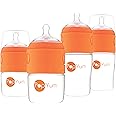 PopYum Orange Formula Making Baby Bottle Starter Set, 4-Pack, 2X 5oz Bottles with #1 Slow Flow Nipples + 2X 9oz Bottles with #2 Medium Flow Nipples