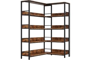 IRONCK Industrial Bookshelves 5 Tiers Corner Bookcases with Baffles Etagere Shelf Storage Rack with Metal Frame for Living Room Home Office