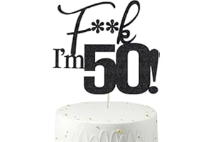 VEEGOOD Birthday Cake Toppers-Black Glitter, Fifty Cake Topper, 50 cake topper, 50th birthday decorations,50th Birthday Cake Topper, 50 Decorations for Cake, 50 Birthday Decorations
