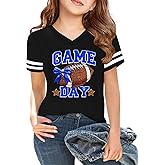 Girls Boys Football Shirt Game Day Shirts for Kids 5-14Years Graphic Sunday Funday T-Shirt V Neck Sport Season Tee Tops