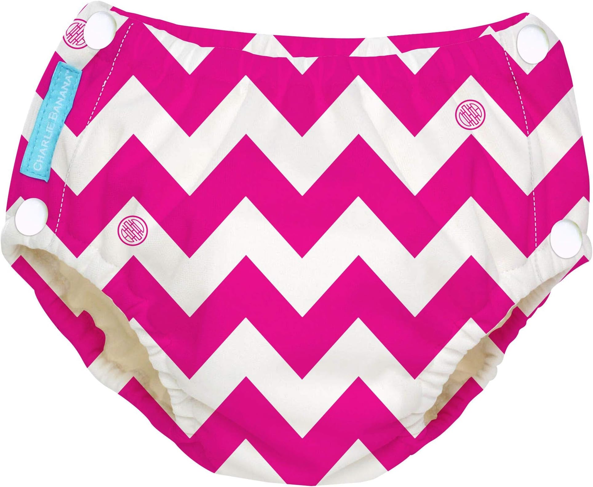 Charlie Banana Reusable Easy Snaps Swim Diaper Hot Pink Chevron Medium