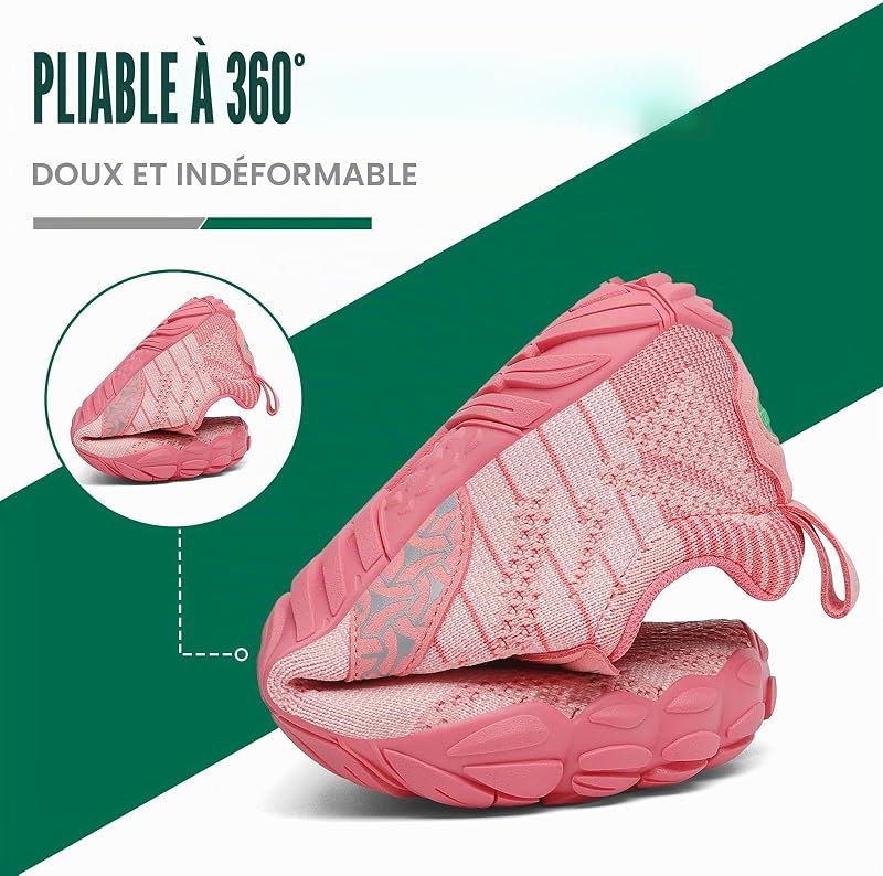 Chaussures Minimaliste Homme Barefoot Shoes Femme Chaussures Pieds Nus Respirant Barefoot Chaussure Trail Antidérapantes Chaussure Randonnée pour Semelle Zero Drop Rose Foncé,GR.42