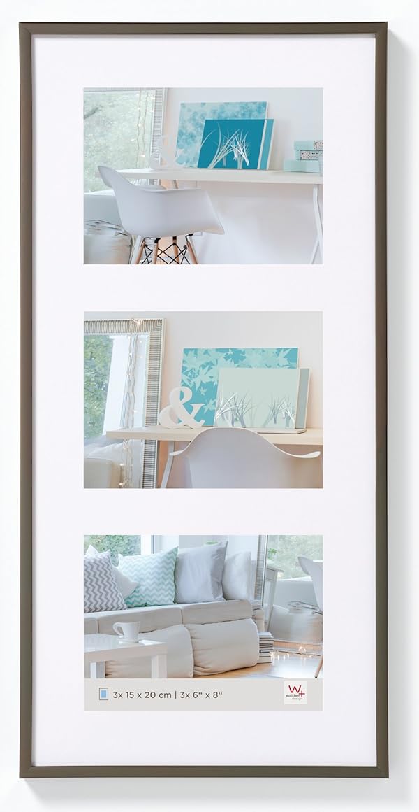 walther design Bilderrahmen stahl 3X 15x20 cm Galerie mit Passepartout, New Lifestyle Kunststoffrahmen KV320D