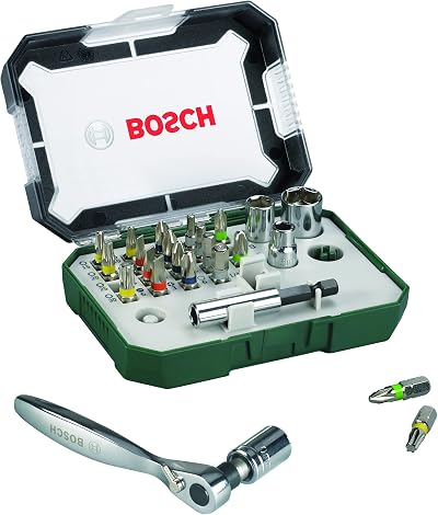 Bosch 26pc Screwdriver Bit and Ratchet Set PH, PZ, Hex, Torx S-Bit Accessories
