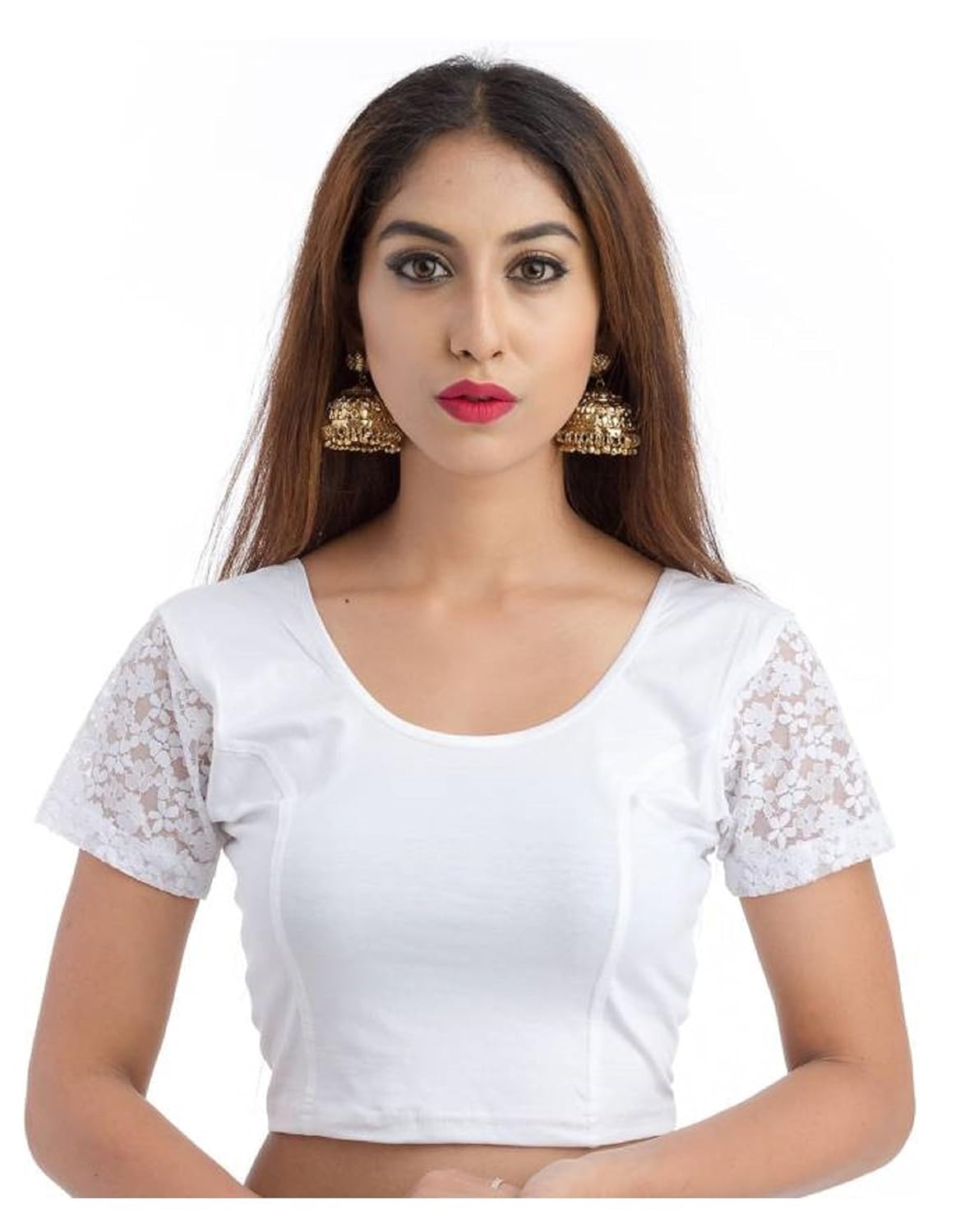 fressia fabrics women's stretchable readymade saree blouse crop top choli pack of 3