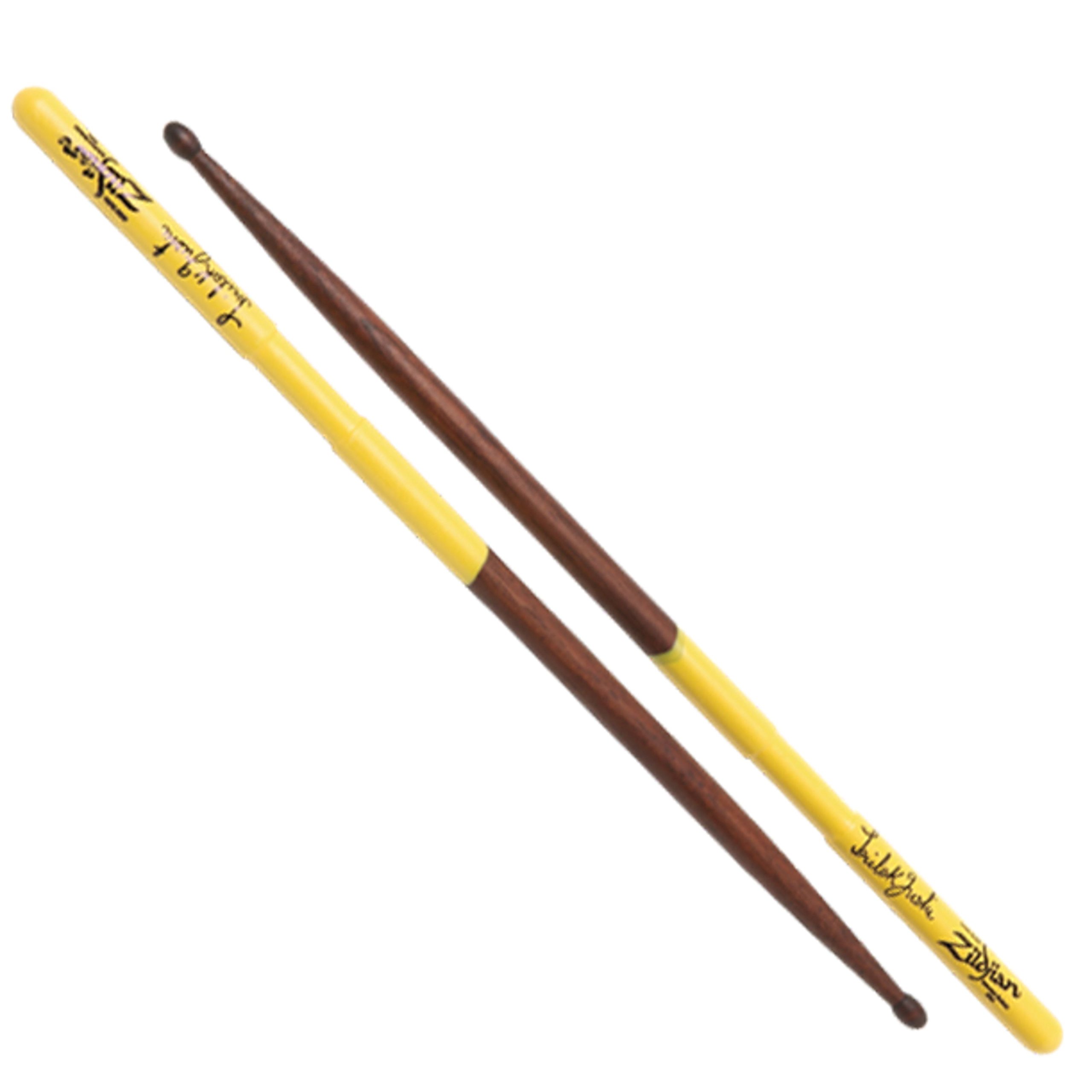 Zildjian Artist Series Hickory Drumsticks - Trilok Gurtu - Wood Tip - Walnut Stain - Yellow DIP Natural