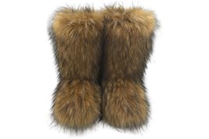 ZOSCGJMY Faux Fur Boots for Women Fuzzy Fluffy Furry Round Toe Suede Winter Snow Boots Flat Shoes