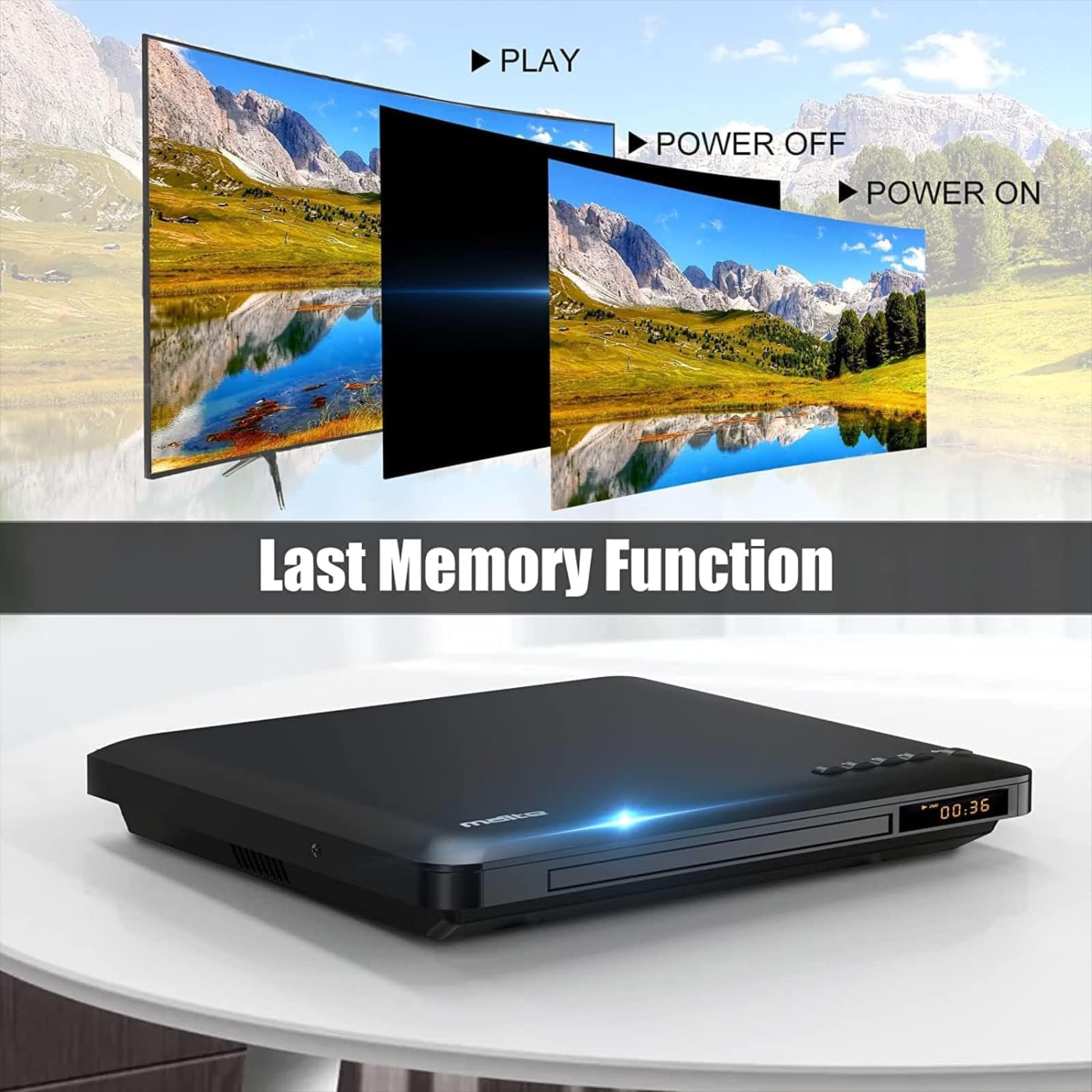 Ultra Slim DVD Player, Thinnest HDMI AV DVD Players for TV, 0.6 Inch Design with Region Free & Colourful HD Pixels, Supports USB Playback, NTSC/PAL DVD Player with HDMI & RCA Cables, Remote Control.