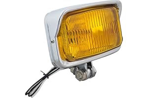 BOSYCY Vintage Motorcycle Headlight 6.5"x 3.5" Upgraded LED Front Spotlight, Square Headlamp With Visor Bottom Mount, Universal Fit for Chopper Bobber Harley Cafe Racer - Chrome Housing Amber Lens