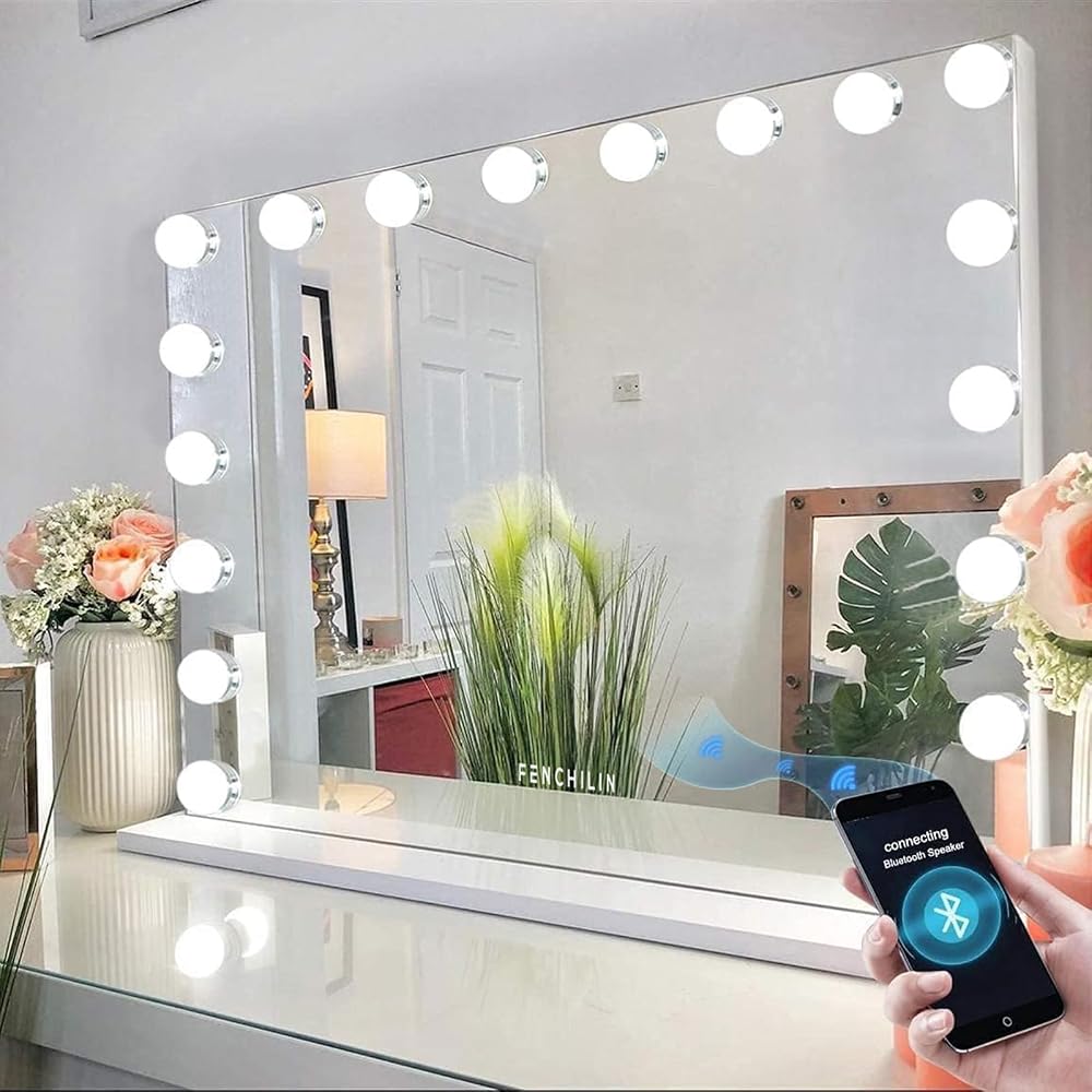 FENCHILIN Hollywood Vanity Mirror with Lights 18 LED 3 Color Modes 80x60