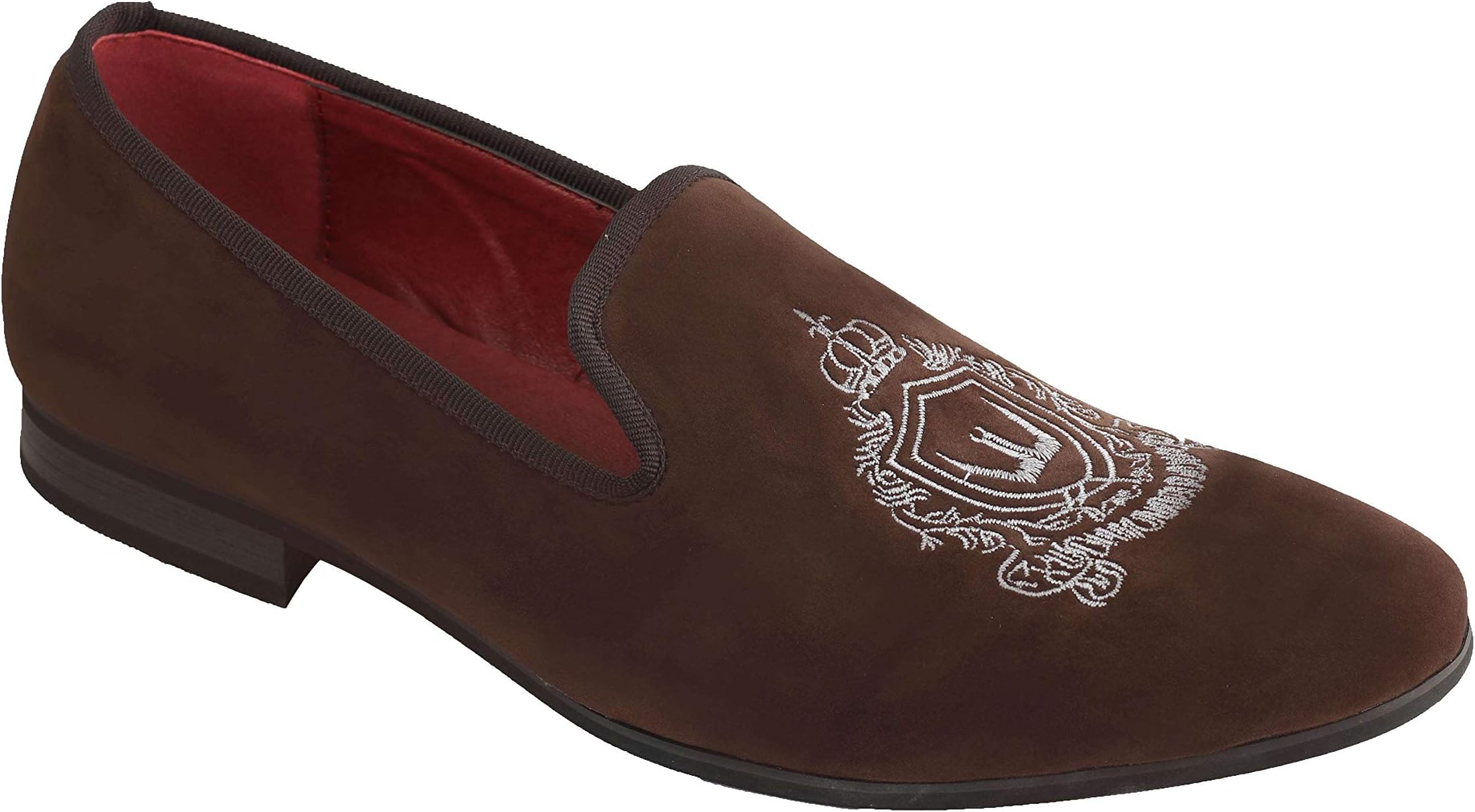 Mens Vintage Faux Velvet Suede Leather Loafers Embroidery Smoking Slippers Shoes