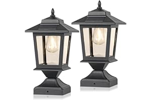 Derynome Solar Post Cap Lights,Waterproof Outdoor Light for 4x4 Wooden Posts, Solar Lights with Glass Shade for Deck Fence Patio Post Decor,Matte Black (2 Pack)