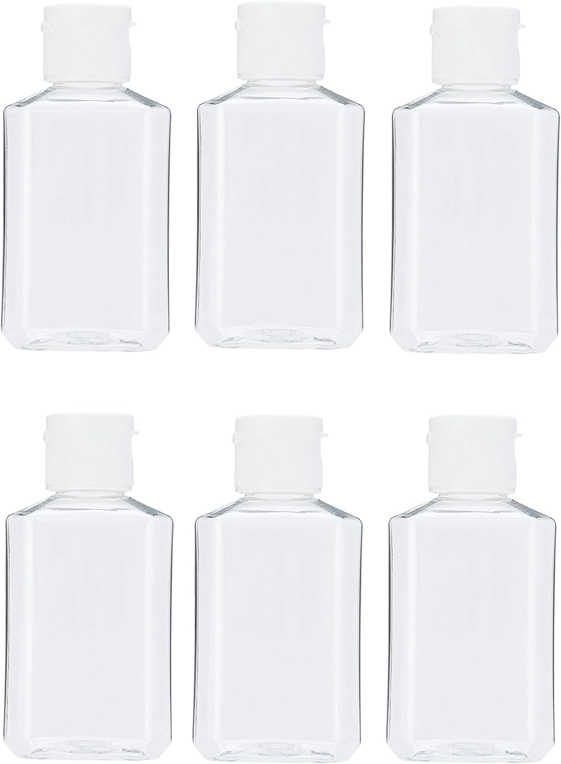 MHO Containers | Clear, Empty Refillable Flip-Top Travel Bottles - BPA/Paraben Free, 60mL/2oz- Set of 6