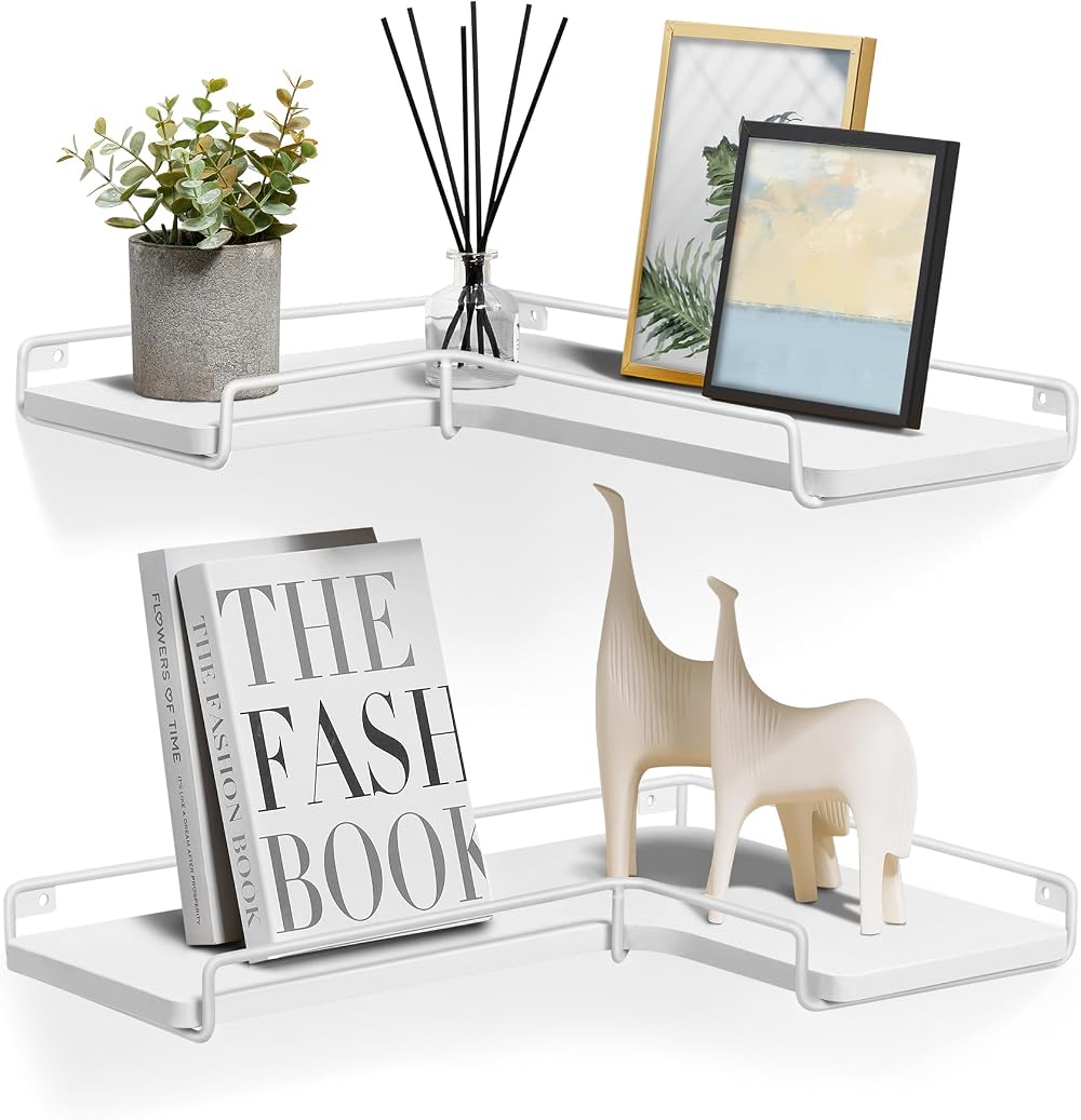 VASAGLE Floating Corner Shelves Set of 2 L-Shaped Cloud White LLS831W14